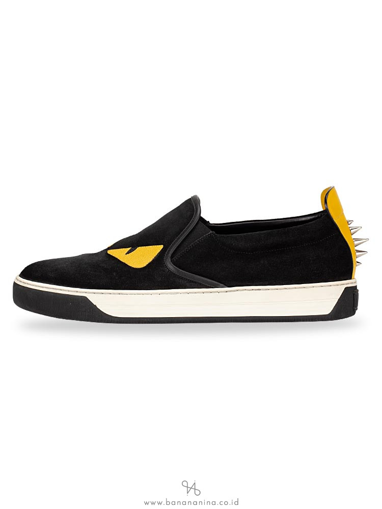 FENDI Men Suede Bag Bugs Slip On Black Sz 7