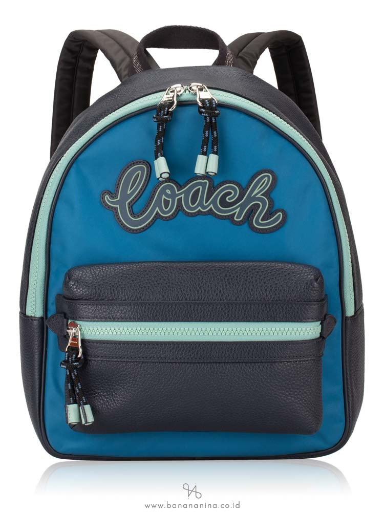 COACH 76647 Vale Leather Medium Charlie Backpack Cerulean Multi