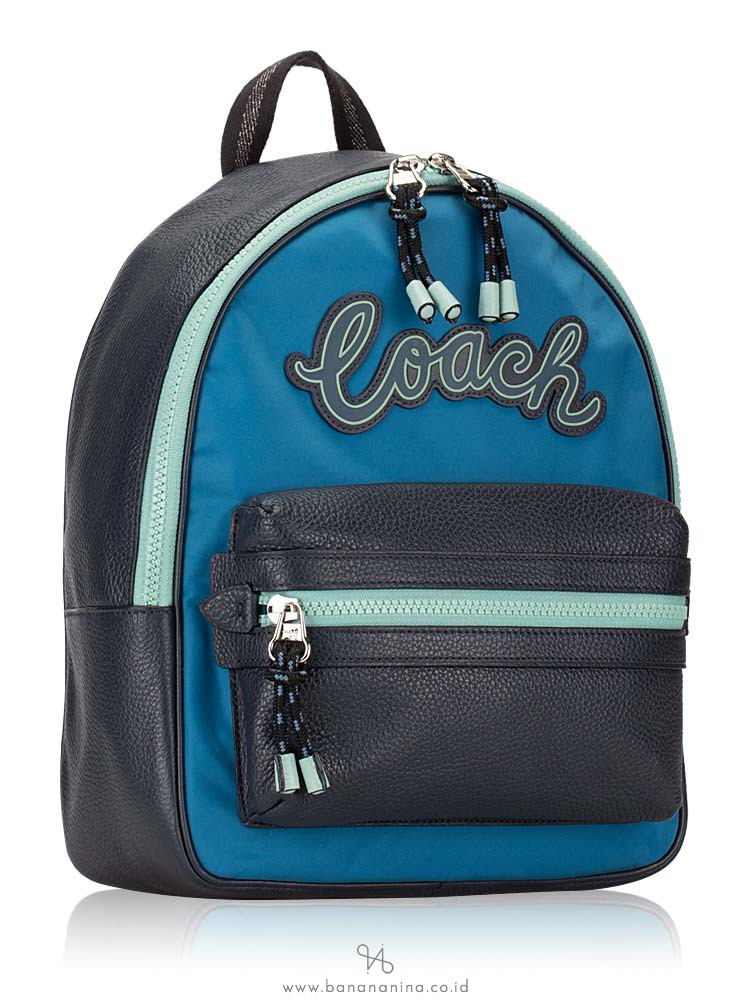 COACH 76647 Vale Leather Medium Charlie Backpack Cerulean Multi