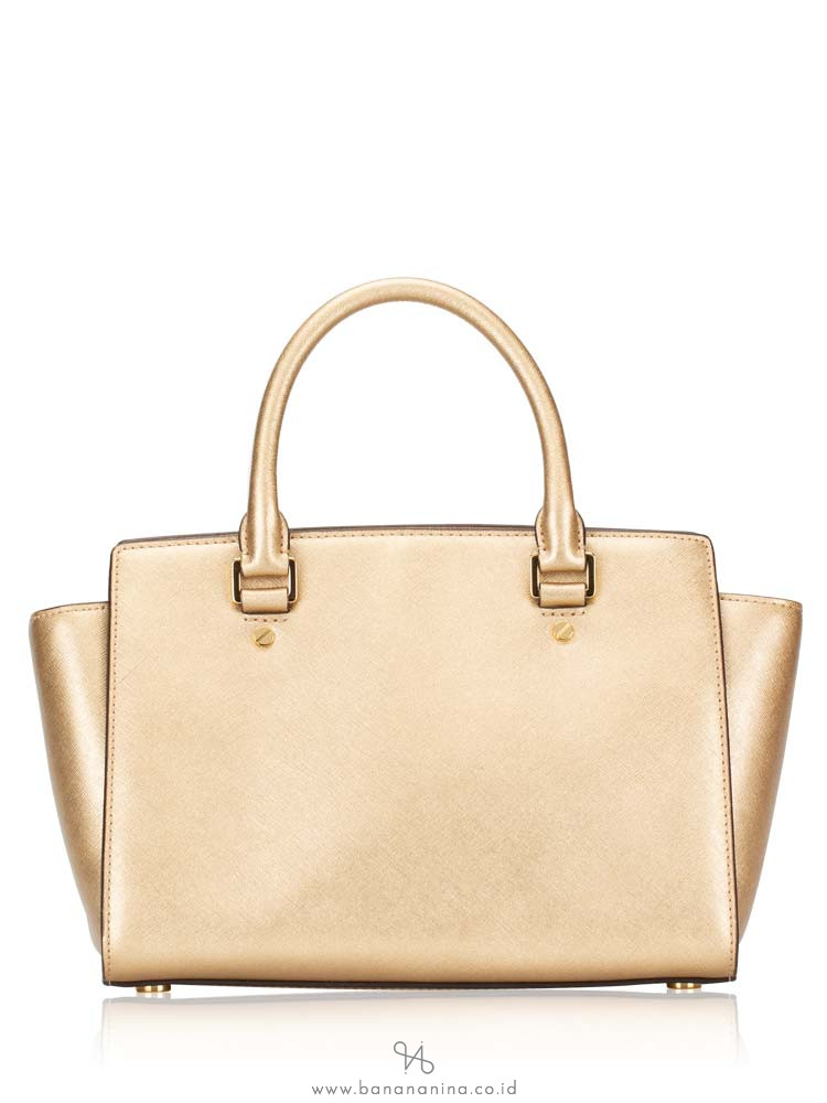 MICHAEL KORS Selma Medium Leather Satchel Pale Gold