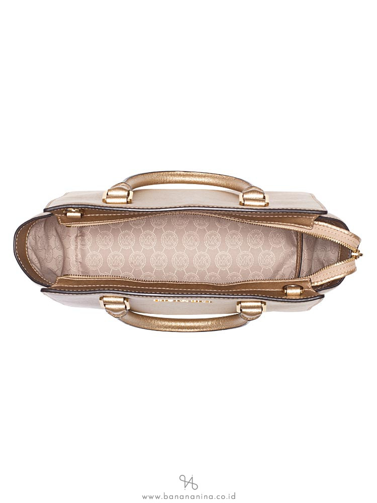 MICHAEL KORS Selma Medium Leather Satchel Pale Gold