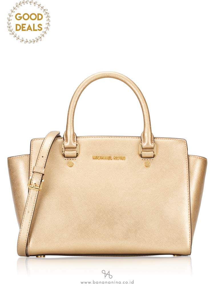 MICHAEL KORS Selma Medium Leather Satchel Pale Gold