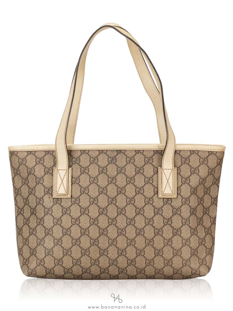 GUCCI GG Plus Small Tote Bag Beige White
