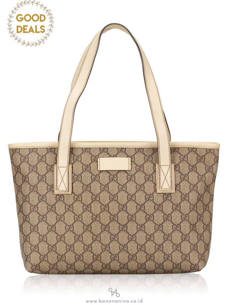 GUCCI GG Plus Small Tote Bag Beige White