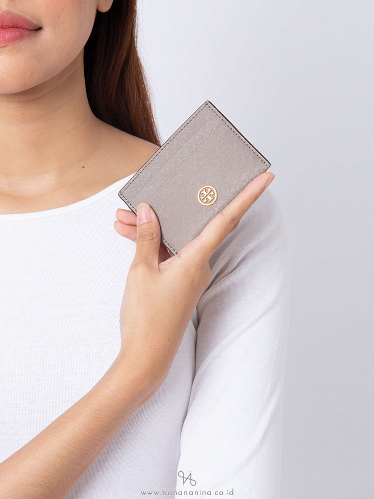 TORY BURCH Robinson Card Case Gray Heron