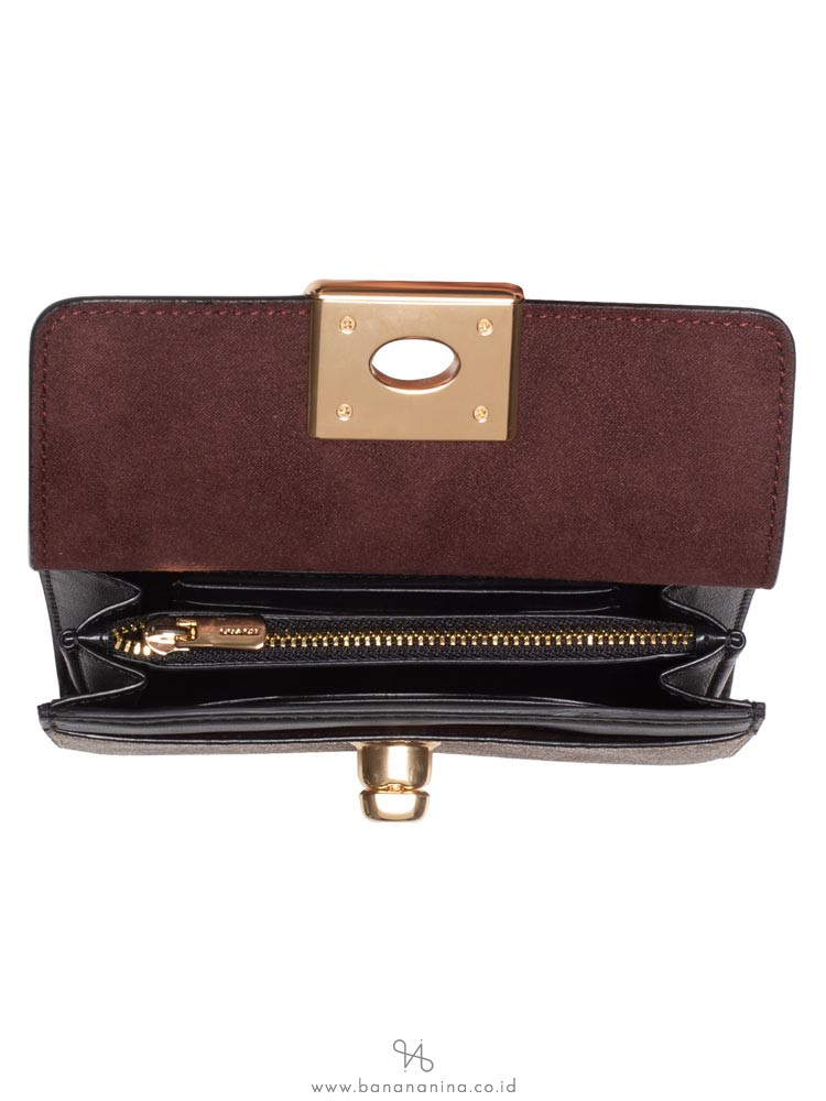 COACH 76789 Signature Cassidy Turnlock Medium Wallet Khaki Black