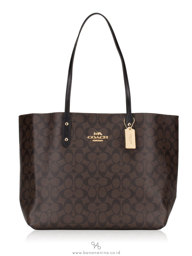 COACH 76636 Signature Town Tote Brown Black