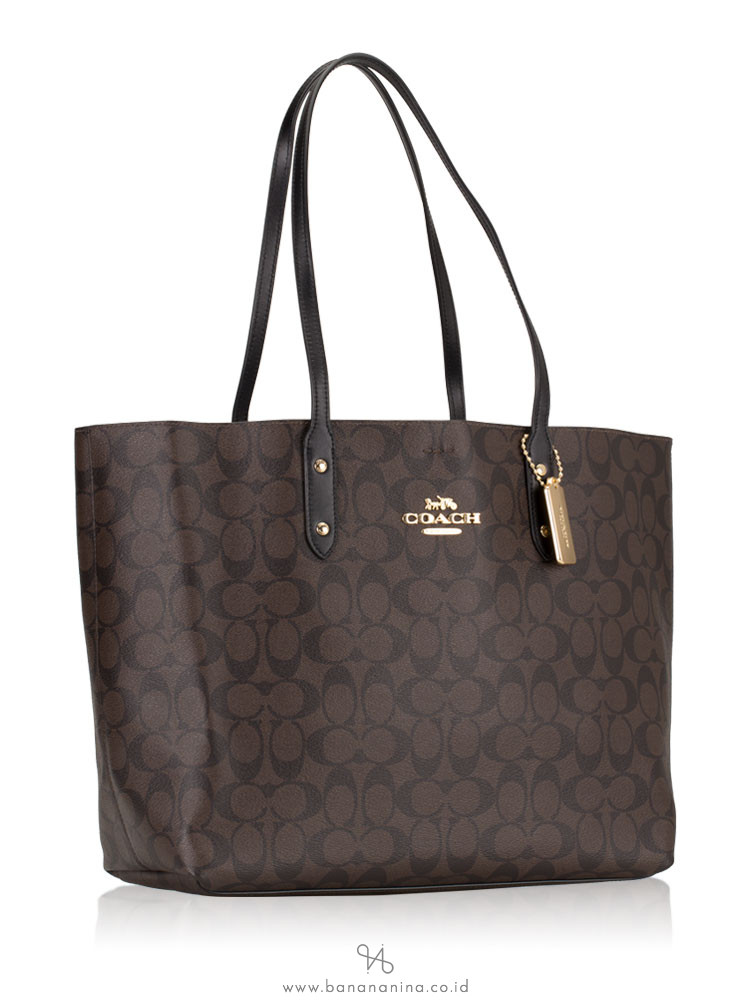 COACH 76636 Signature Town Tote Brown Black