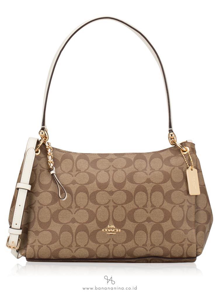 COACH 73177 Signature Small Mia Shoulder Bag Khaki Chalk