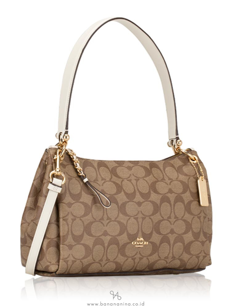 COACH 73177 Signature Small Mia Shoulder Bag Khaki Chalk