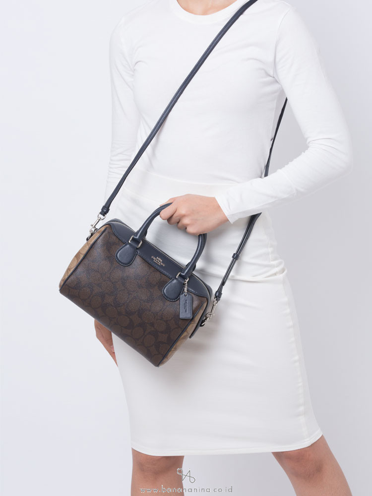 COACH 34279 Signature Blocking Mini Bennet Satchel Brown Midnight