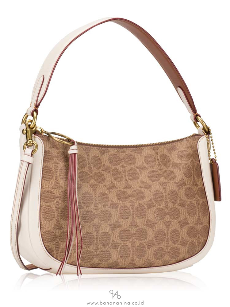 COACH 52577 Signature Sutton Colorblock Satchel Tan Chalk
