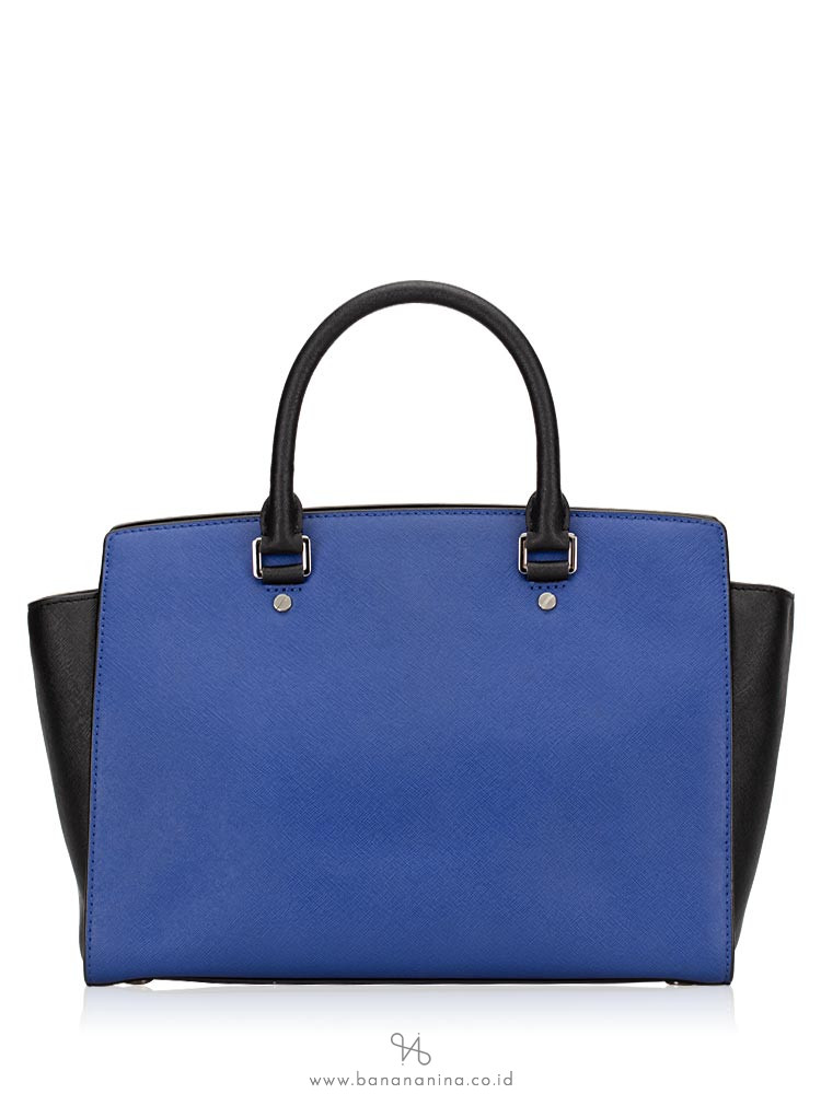 MICHAEL KORS Selma Saffiano Large Satchel Black Blue