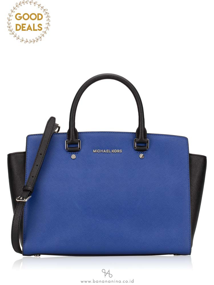 MICHAEL KORS Selma Saffiano Large Satchel Black Blue