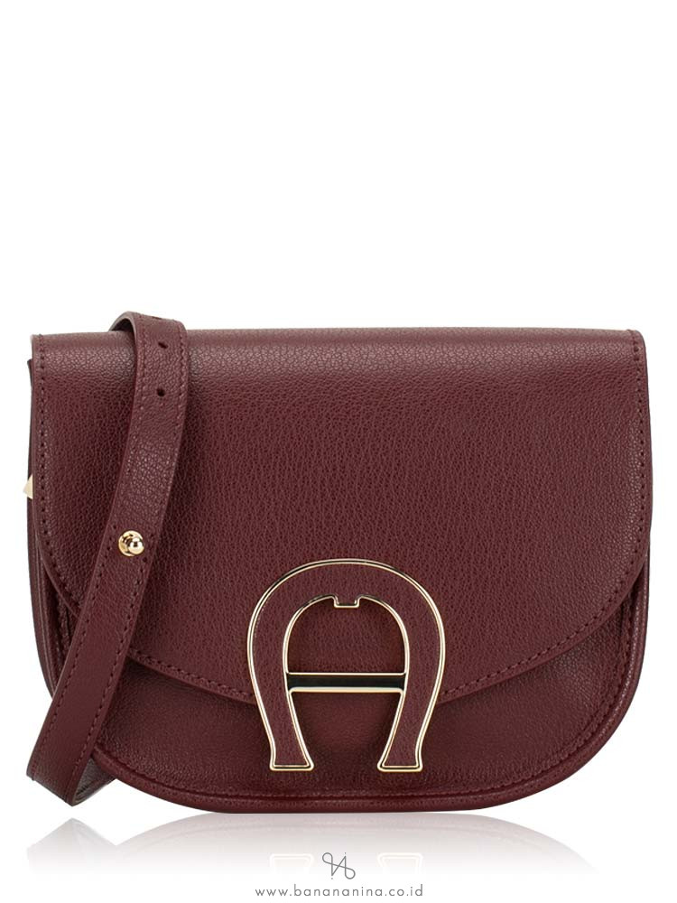 AIGNER Pina Mini Leather Crossbody Bag Burgundy
