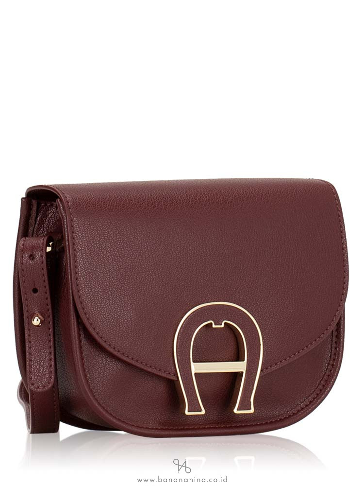 AIGNER Pina Mini Leather Crossbody Bag Burgundy
