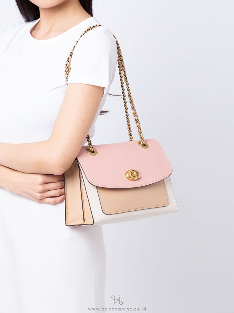 COACH 26851 Colorblock Leather Parker Shoulder Bag Peony Multi