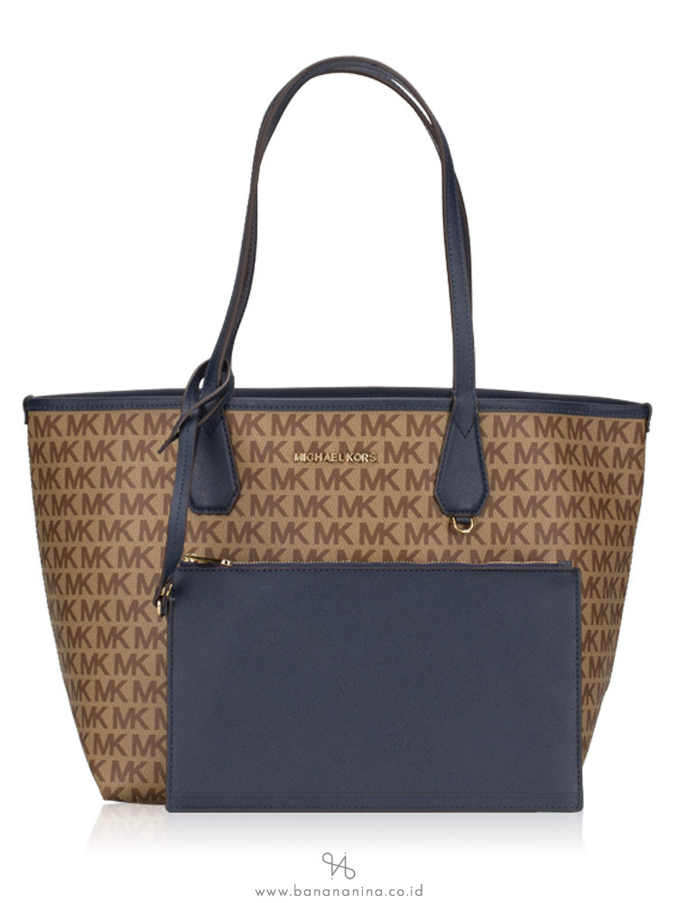 MICHAEL KORS Candy Signature Large Reversible Tote Beige Ebony Navy