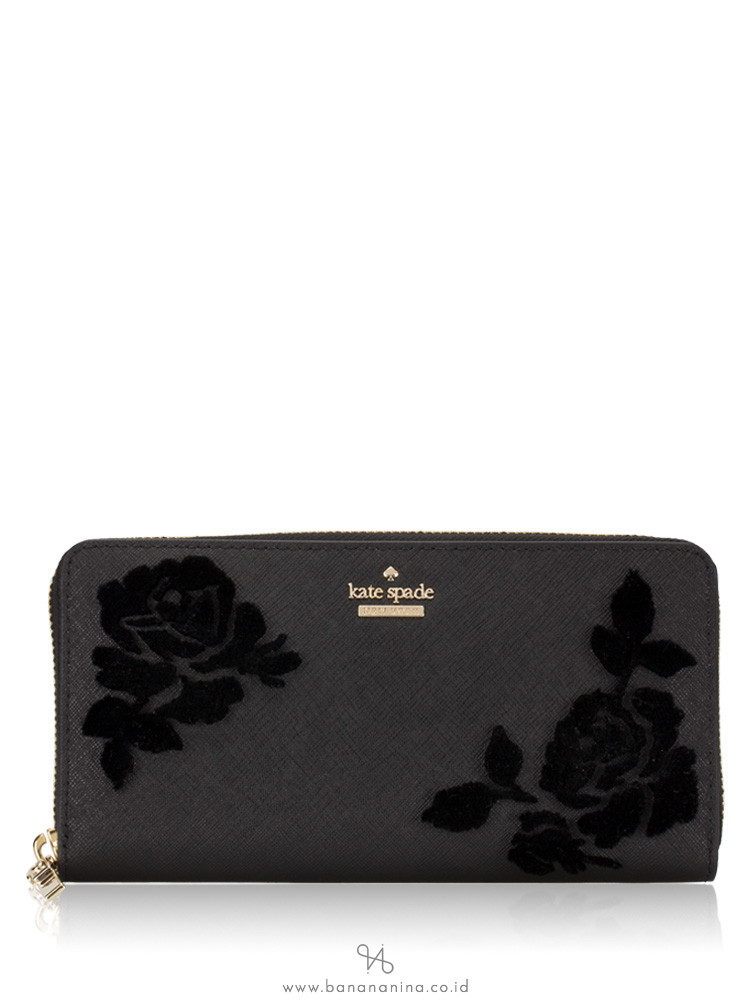 KATE SPADE Cameron Street Lacey Flock Roses Wallet Black