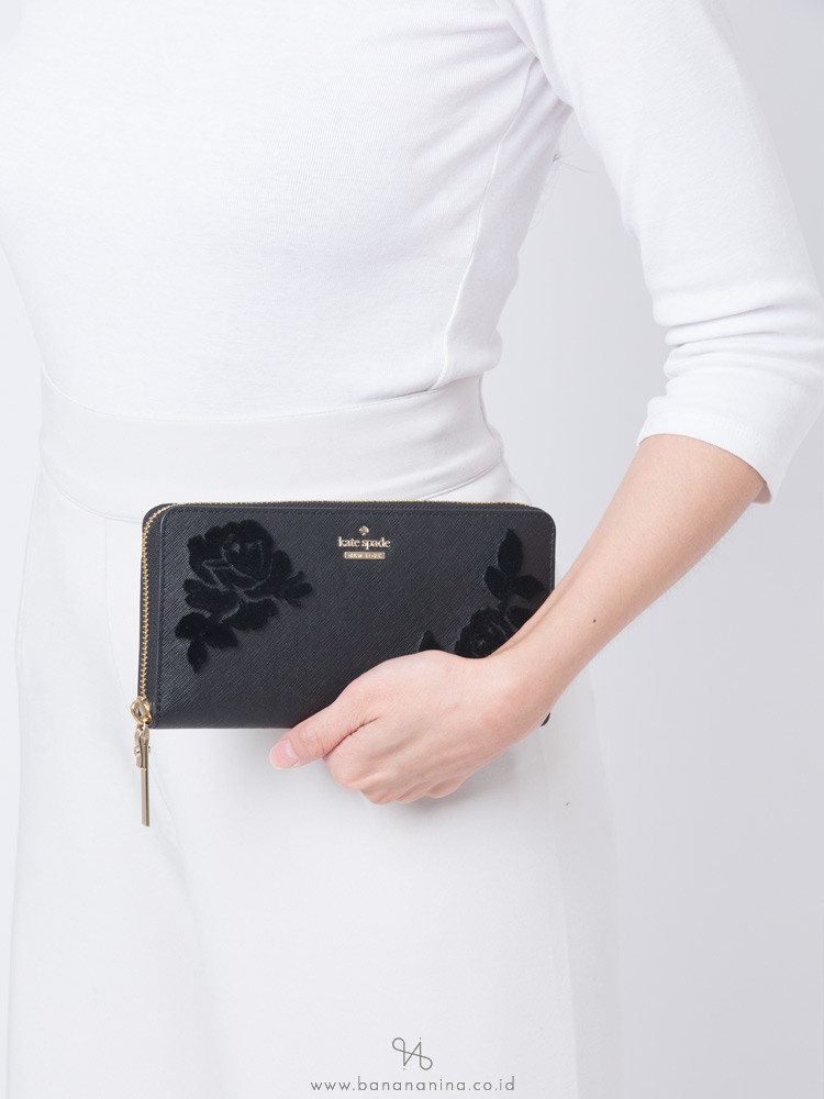 KATE SPADE Cameron Street Lacey Flock Roses Wallet Black