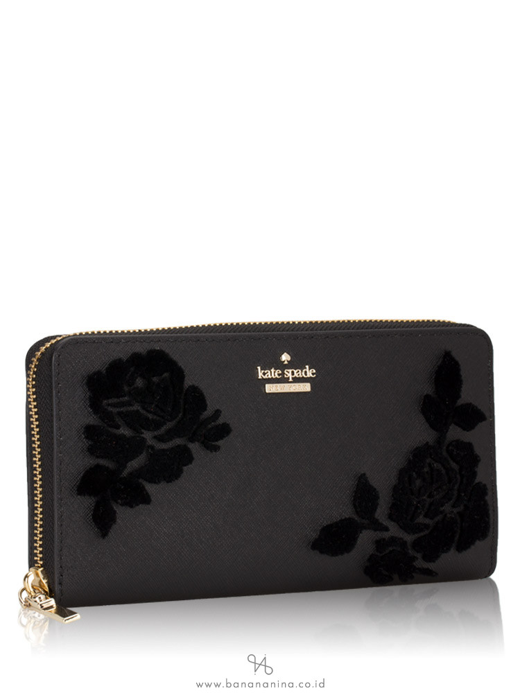 KATE SPADE Cameron Street Lacey Flock Roses Wallet Black
