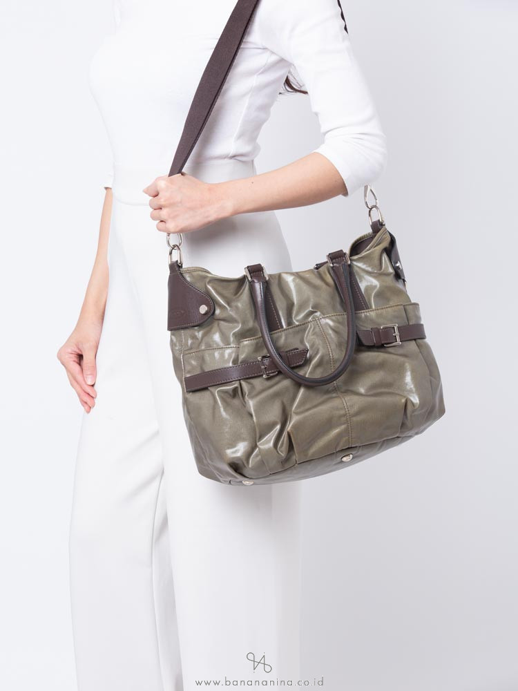 TOD'S G-Line Coated Canvas Easy Sacca Media Green