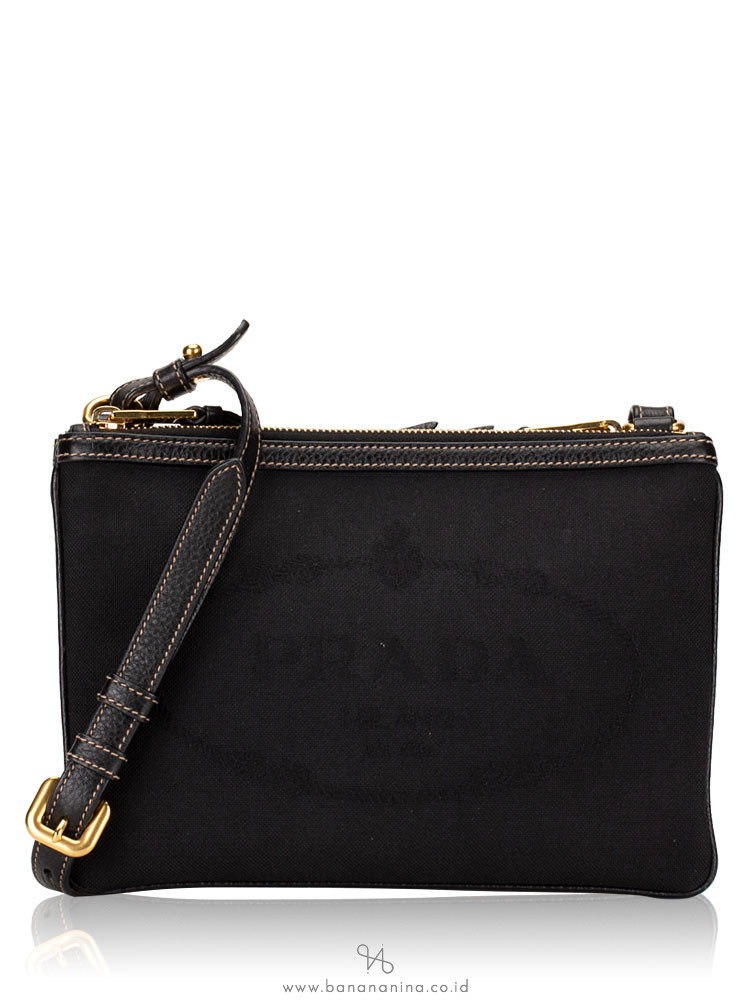 PRADA 1BH046 Logo Jacquard Crossbody Nero Black