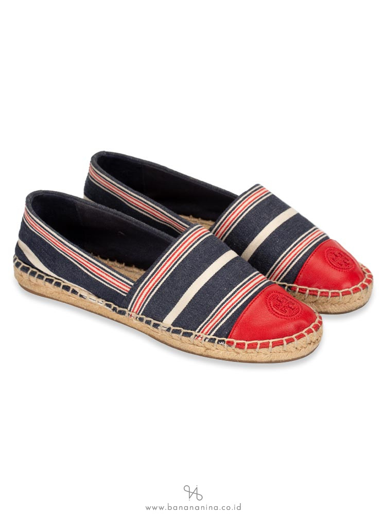 TORY BURCH Colorblock Canvas Espadrille Navy Ruby Sz 6