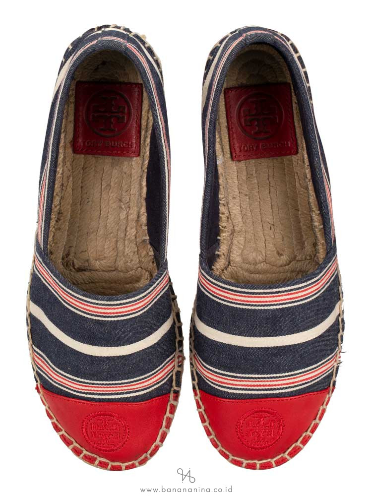 TORY BURCH Colorblock Canvas Espadrille Navy Ruby Sz 6
