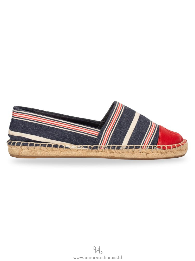 TORY BURCH Colorblock Canvas Espadrille Navy Ruby Sz 6