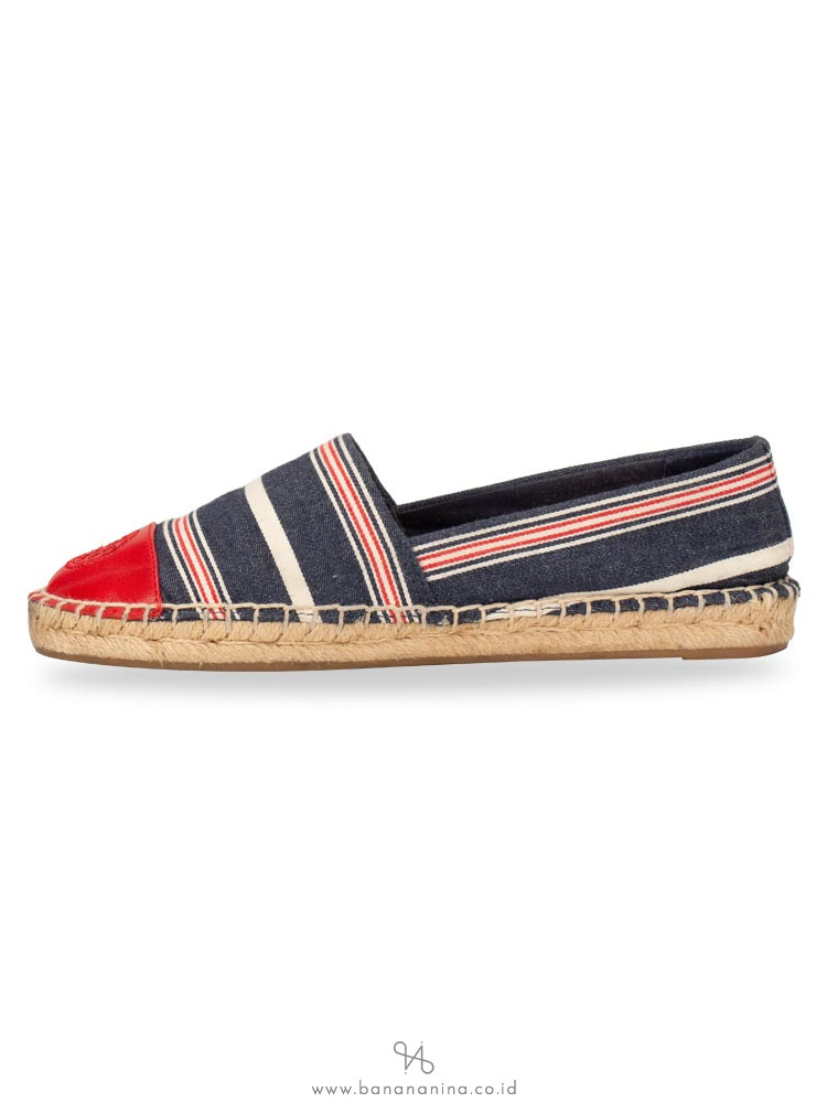 TORY BURCH Colorblock Canvas Espadrille Navy Ruby Sz 6