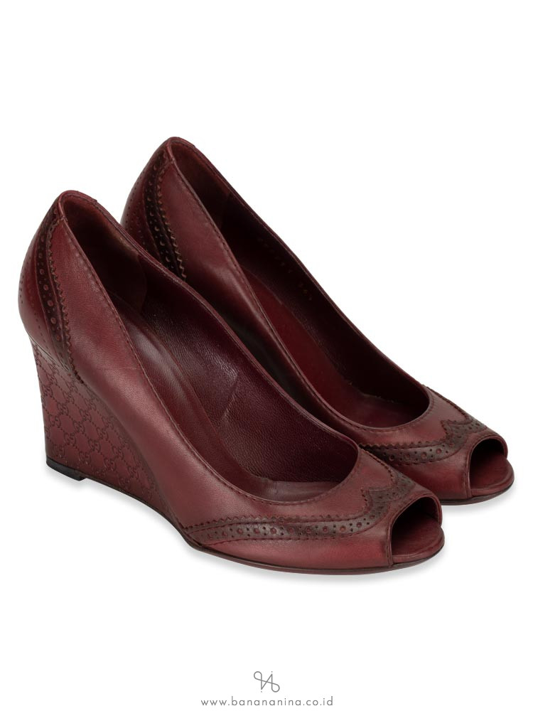 GUCCI Saddle Soft Tamponato Wedges Scarlatto Sz 36.5