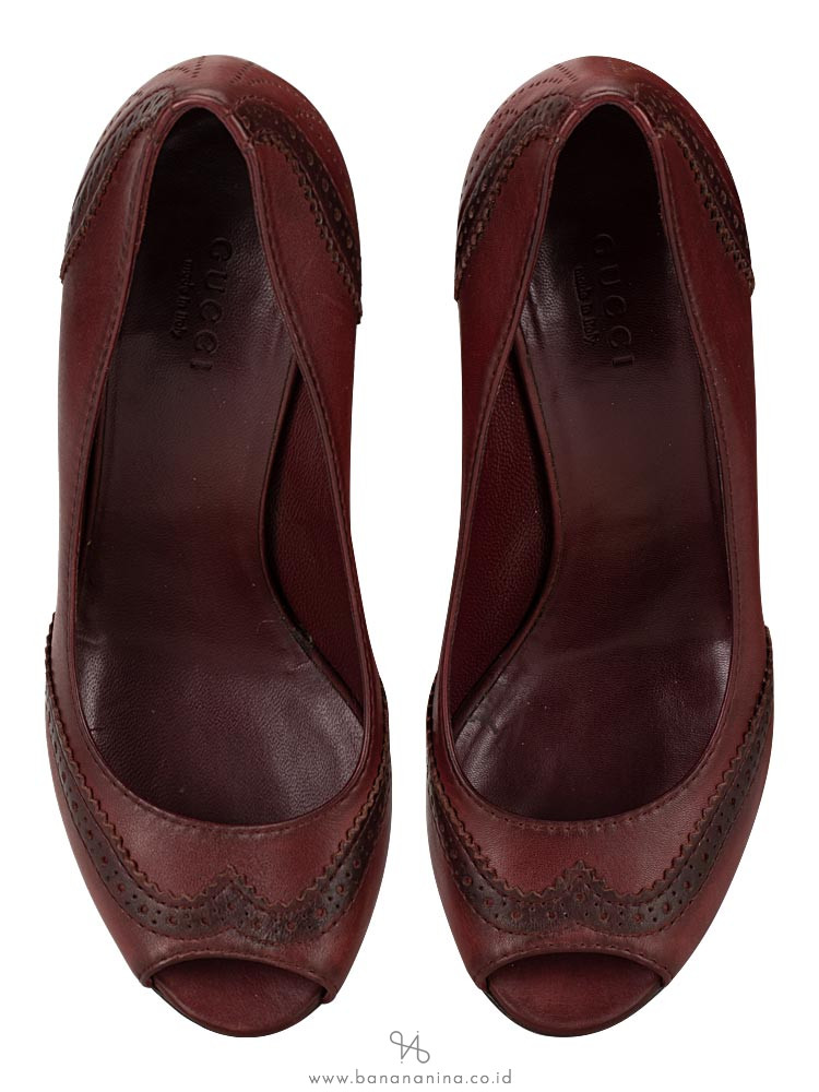 GUCCI Saddle Soft Tamponato Wedges Scarlatto Sz 36.5