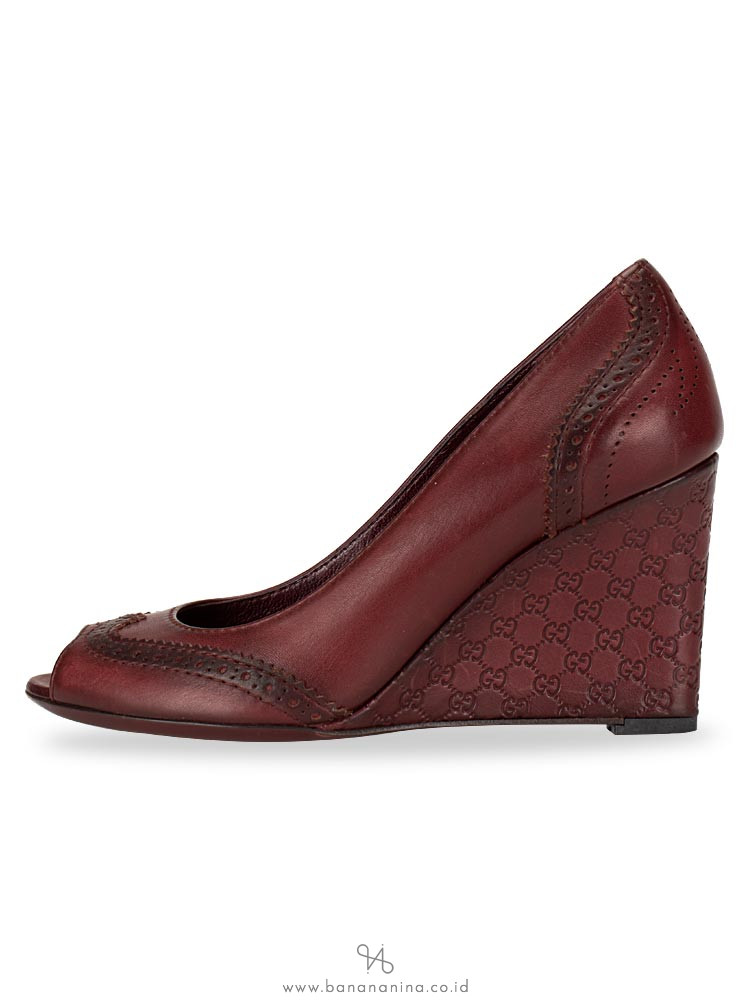 GUCCI Saddle Soft Tamponato Wedges Scarlatto Sz 36.5