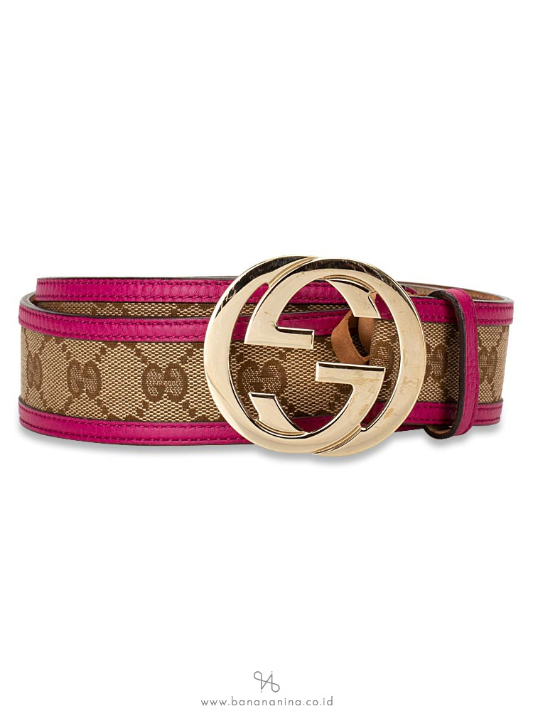 GUCCI Monogram Interlocking G Belt Beige Fuchsia