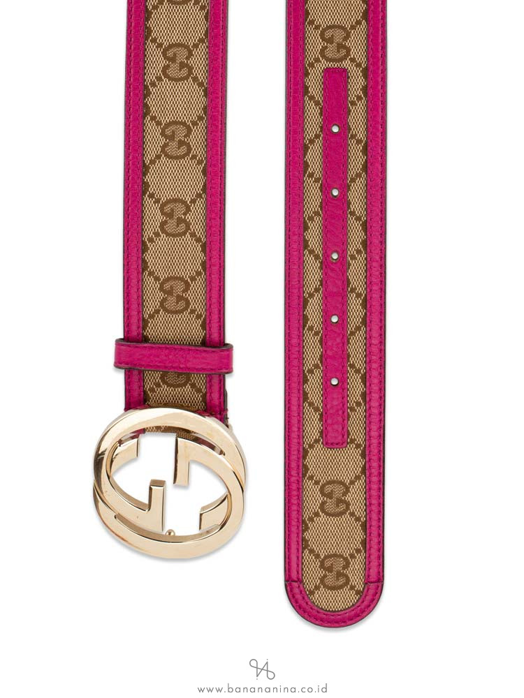 GUCCI Monogram Interlocking G Belt Beige Fuchsia