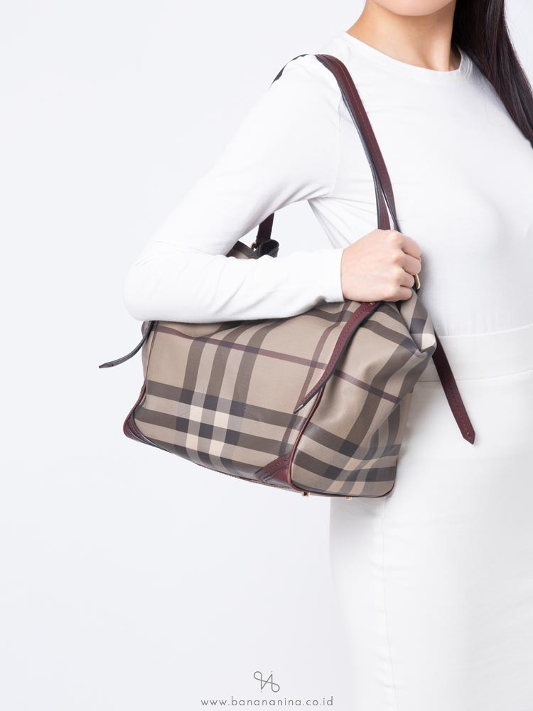 BURBERRY Smoked Check Small Canterbury Tote Brown