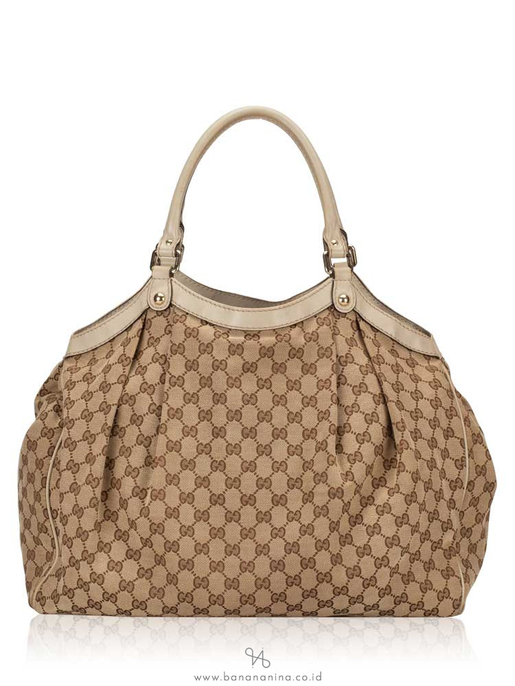 GUCCI Canvas Sukey large Tote Beige Off White