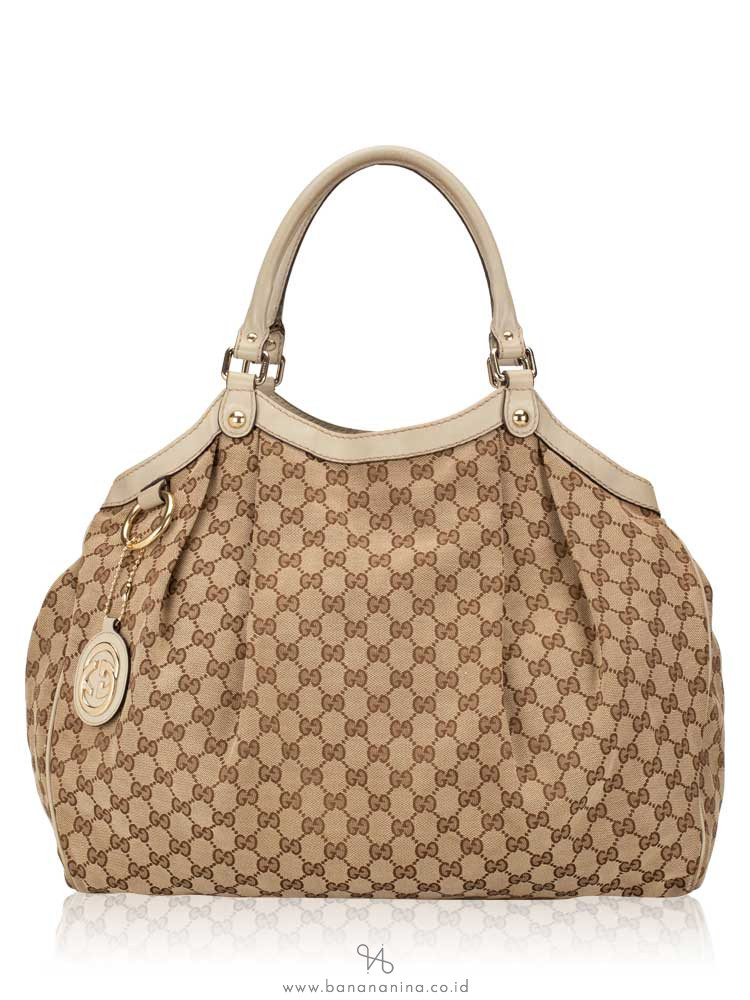 GUCCI Canvas Sukey large Tote Beige Off White