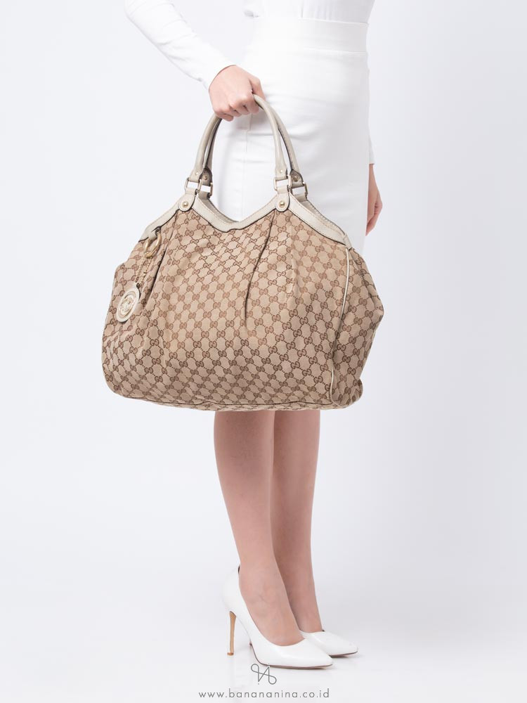 GUCCI Canvas Sukey large Tote Beige Off White
