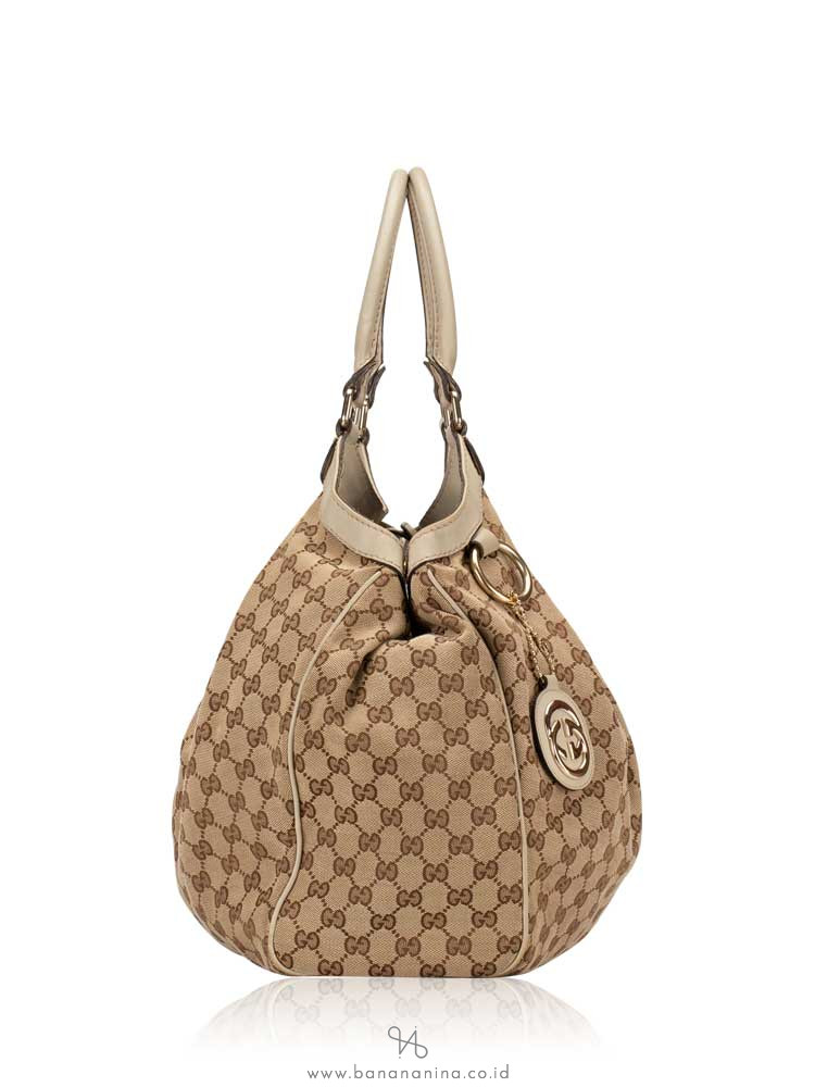 GUCCI Canvas Sukey large Tote Beige Off White