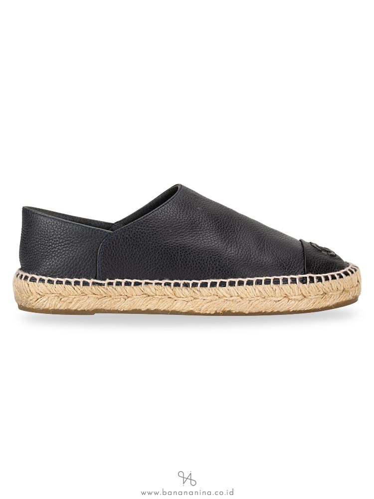 CHANEL Cap Toe Monochrome Leather Espadrilles Navy Black Sz 38