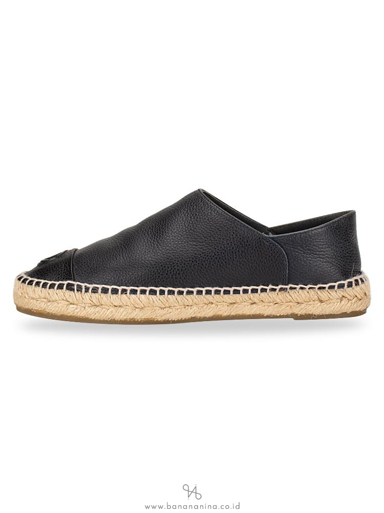 CHANEL Cap Toe Monochrome Leather Espadrilles Navy Black Sz 38