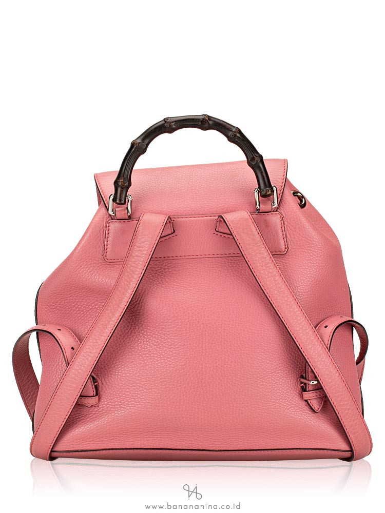 GUCCI Pebbled Leather Bamboo Backpack Pink