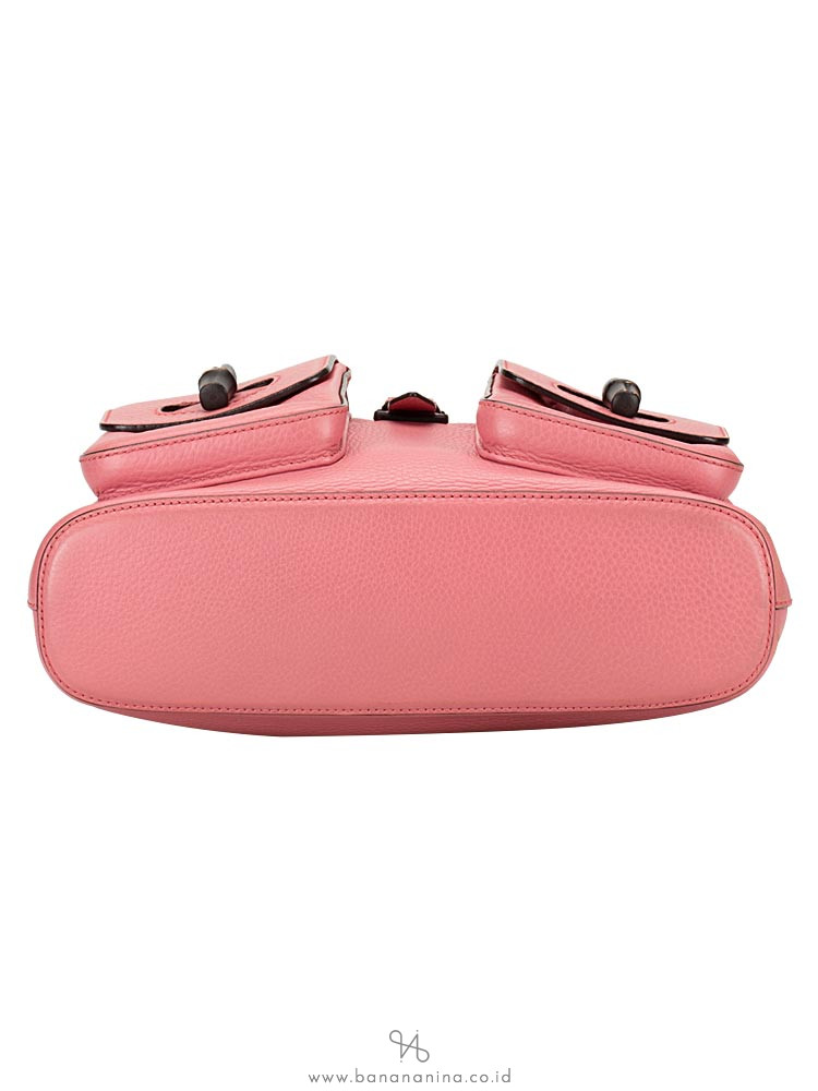 GUCCI Pebbled Leather Bamboo Backpack Pink