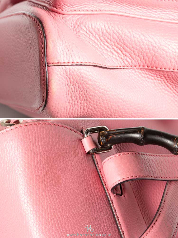 GUCCI Pebbled Leather Bamboo Backpack Pink