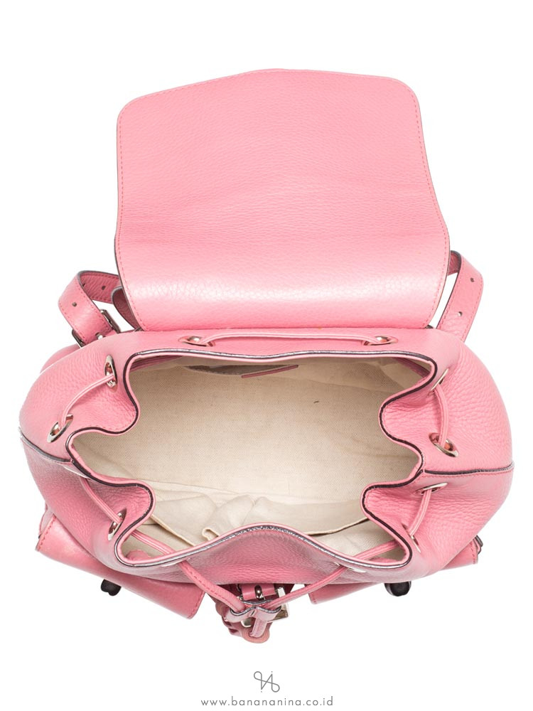 GUCCI Pebbled Leather Bamboo Backpack Pink