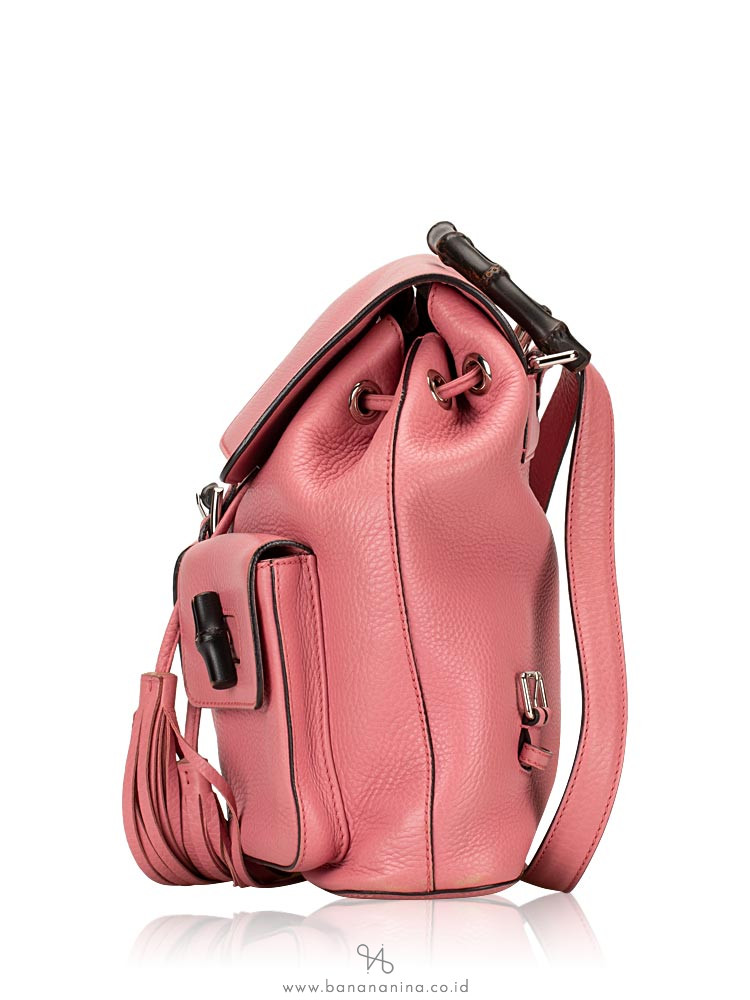 GUCCI Pebbled Leather Bamboo Backpack Pink
