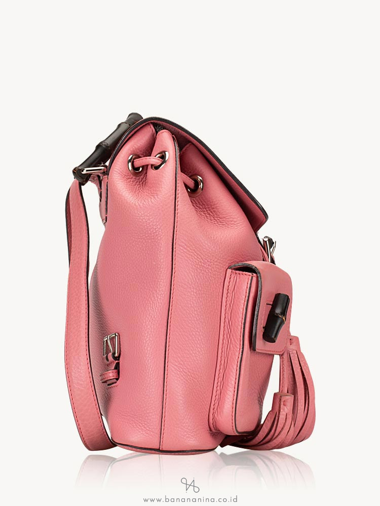 GUCCI Pebbled Leather Bamboo Backpack Pink