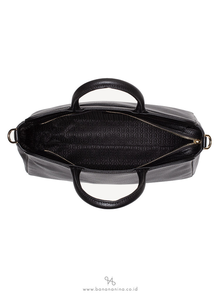 AIGNER Leather Large Satchel with Embellished Strap Black